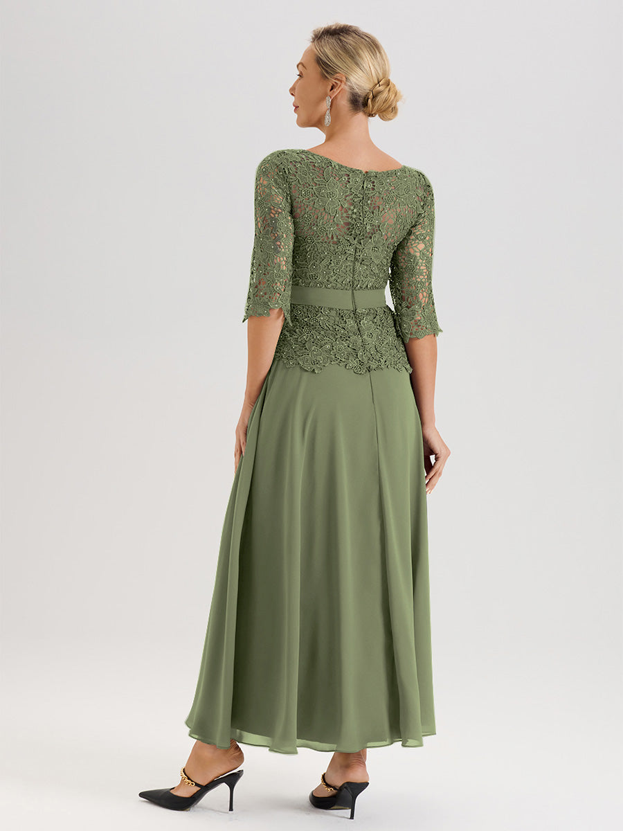 Cicinia Olive Green Mother Of The Bride Dress Long Chiffon Lace A-line Silver Rhinestones
