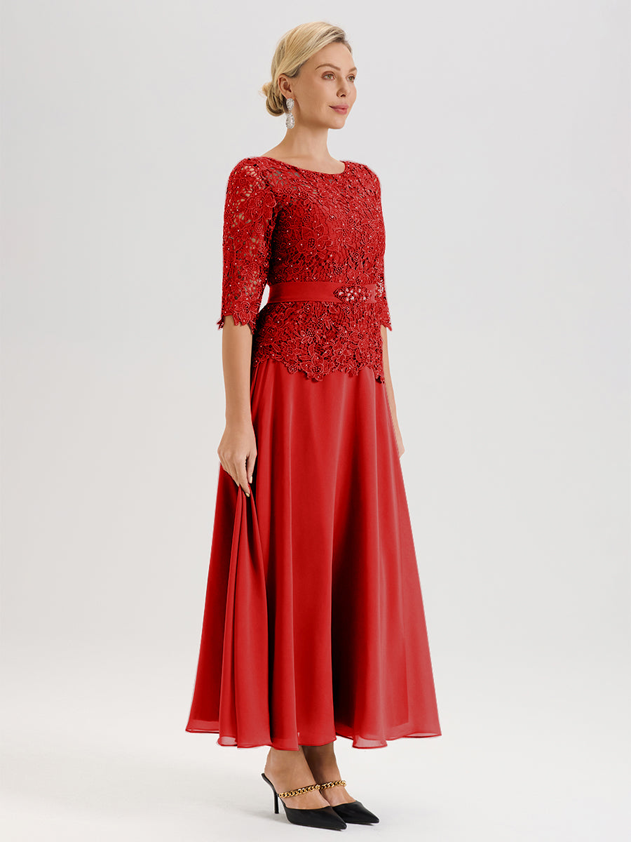 Cicinia Red Mother Of The Bride Dress Long Chiffon Lace A-line Silver Rhinestones