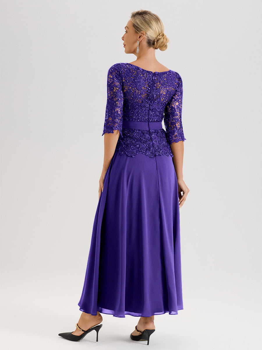 Cicinia Regency Mother Of The Bride Dress Long Chiffon Lace A-line Silver Rhinestones