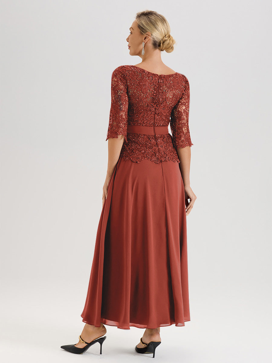 Cicinia Rust Mother Of The Bride Dress Long Chiffon Lace A-line Silver Rhinestones