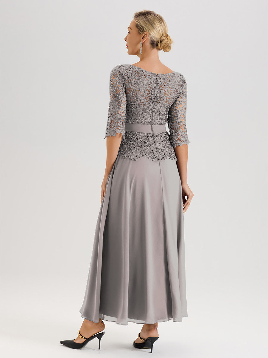 Cicinia Silver Mother Of The Bride Dress Long Chiffon Lace A-line Silver Rhinestones