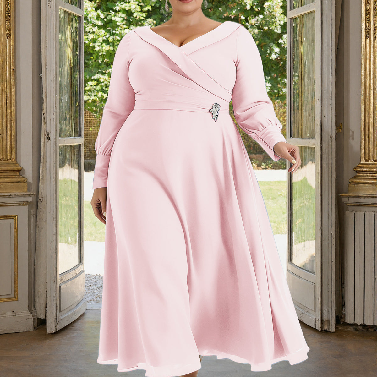 long sleeve pink bridesmaid dresses Bridesmaid Dresses Blush Pink Flowy One Shoulder Long Sleeves Floor Length Chiffon Bridesmaid Dresses