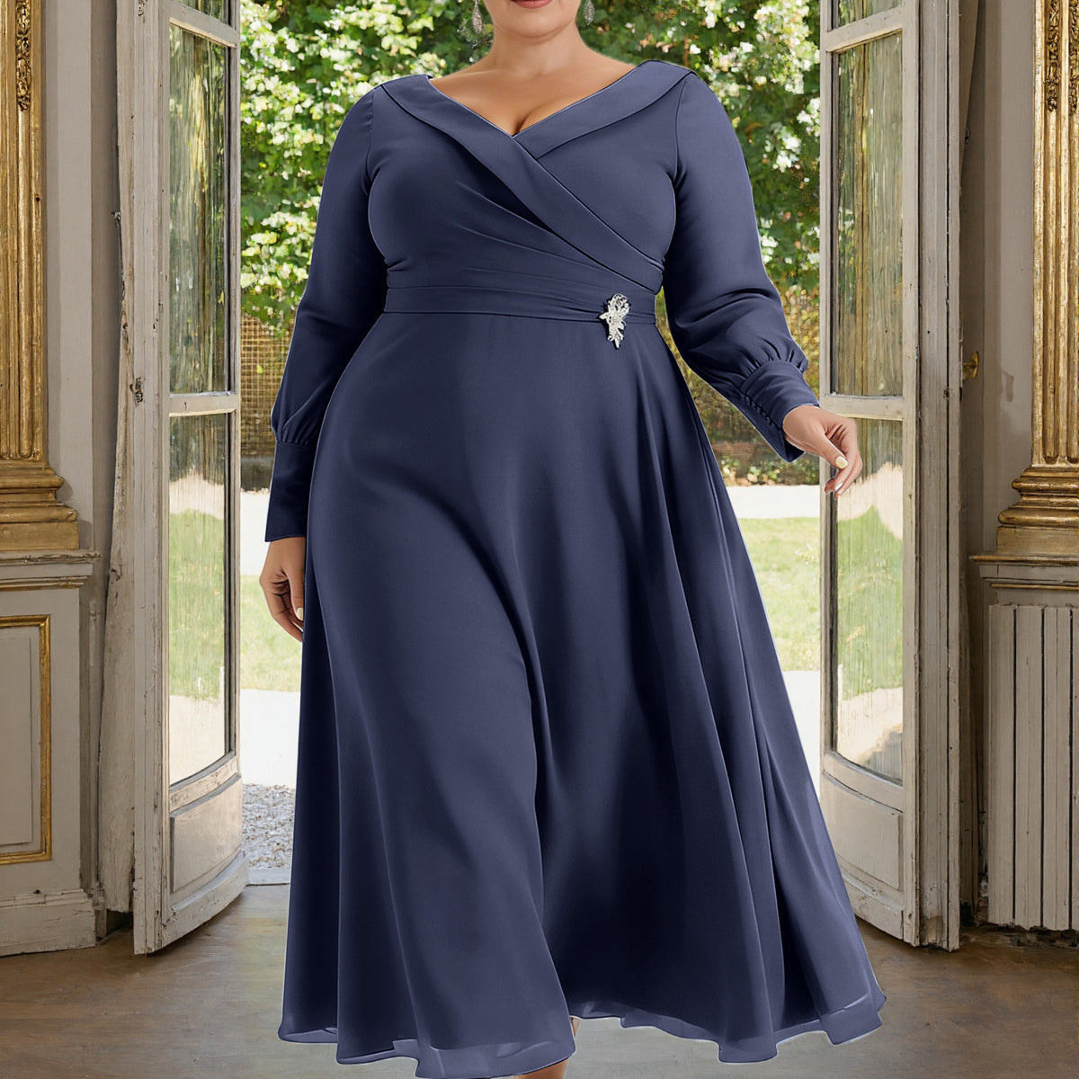 Cicinia Stormy Mother Of The Bride Dress With Sleeves Plus Size Long C