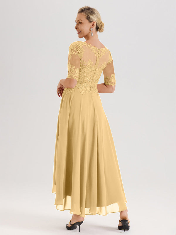 Cicinia Olive Green Mother Of The Groom Dress Chiffon Lace Beaded A-line Half Sleeves High Low Hemline