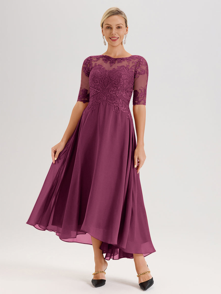 Cicinia Mulberry Mother Of The Groom Dress Long Chiffon Slit Appliques Lace A-line Beaded Floor Length