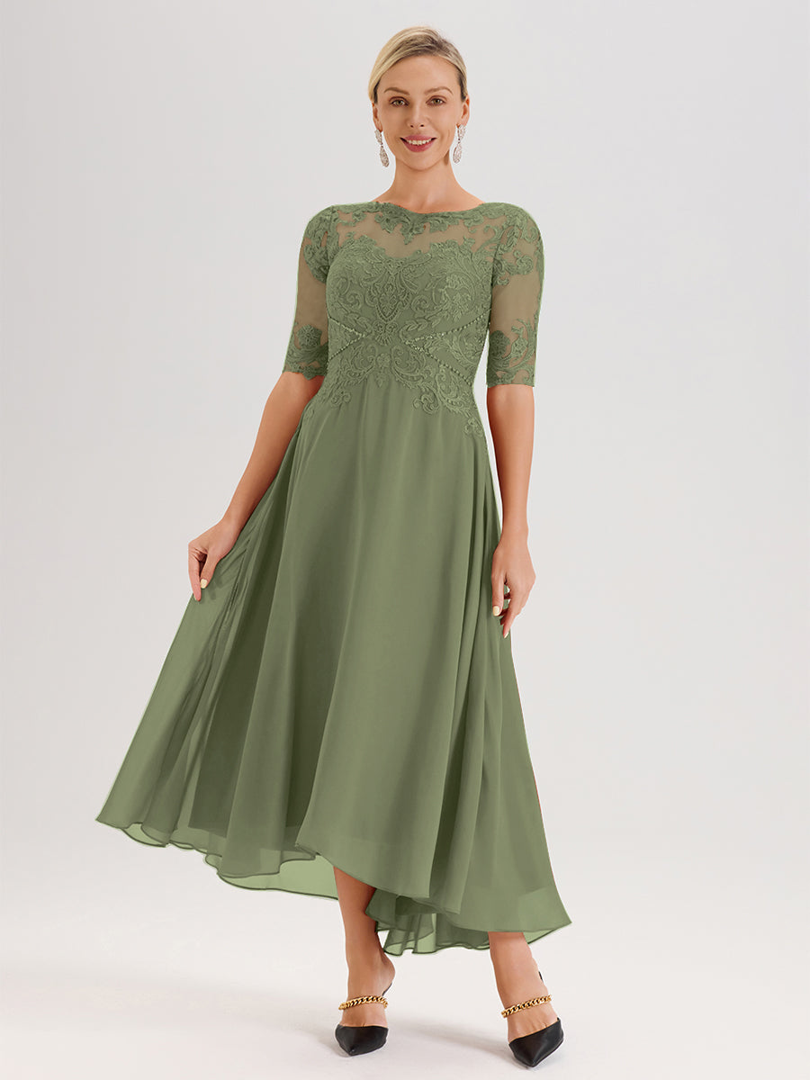 Cicinia Olive Green Mother Of The Bride Dress Chiffon Lace Beaded A-line Half Sleeves High Low Hemline Cicinia Olive Green Mother Of The Bride Dress Chiffon Lace Beaded A-line Half Sleeves High Low Hemline