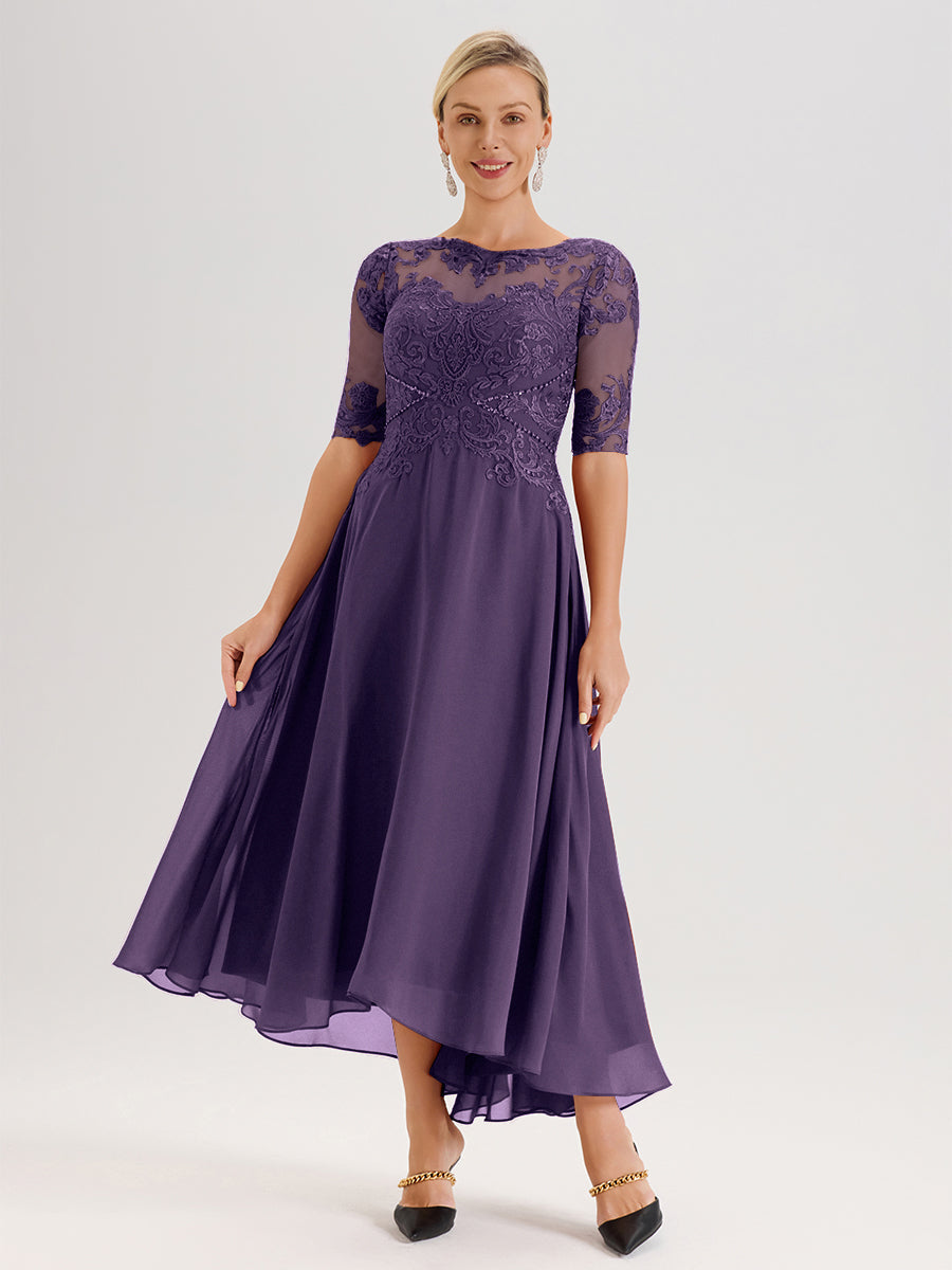 knee length dresses for ladies A-Line Sleeveless Lace Top Chiffon Plus Size Bridesmaid Dresses