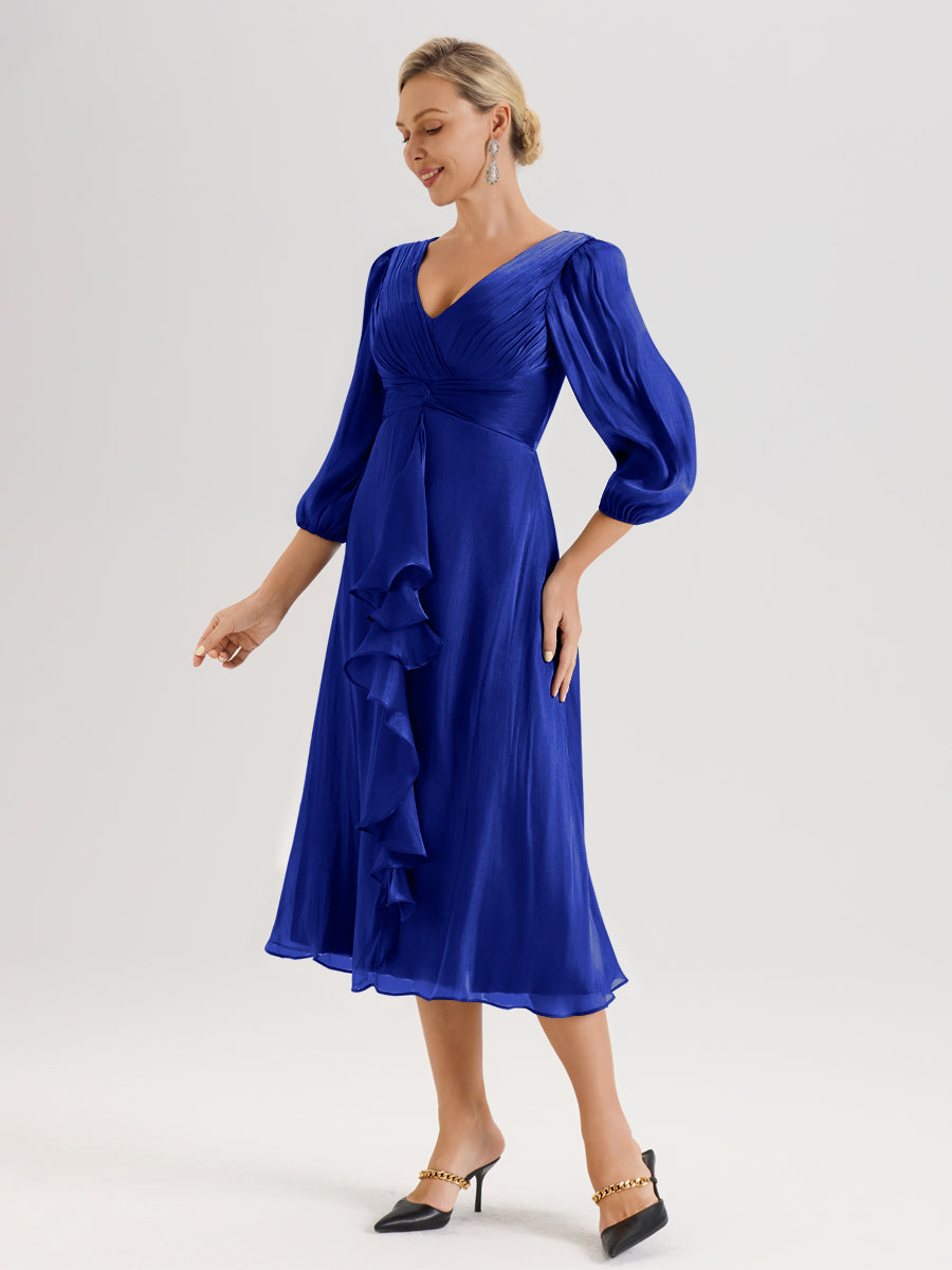 royal blue tea length dress Illusion Neck Lace Tea Length Cocktail Prom Dress