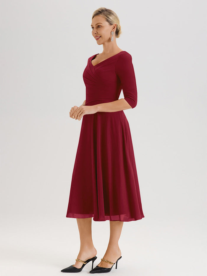 Cicinia Burgundy Mother Of The Groom Dress Long Chiffon A-line Tea Len