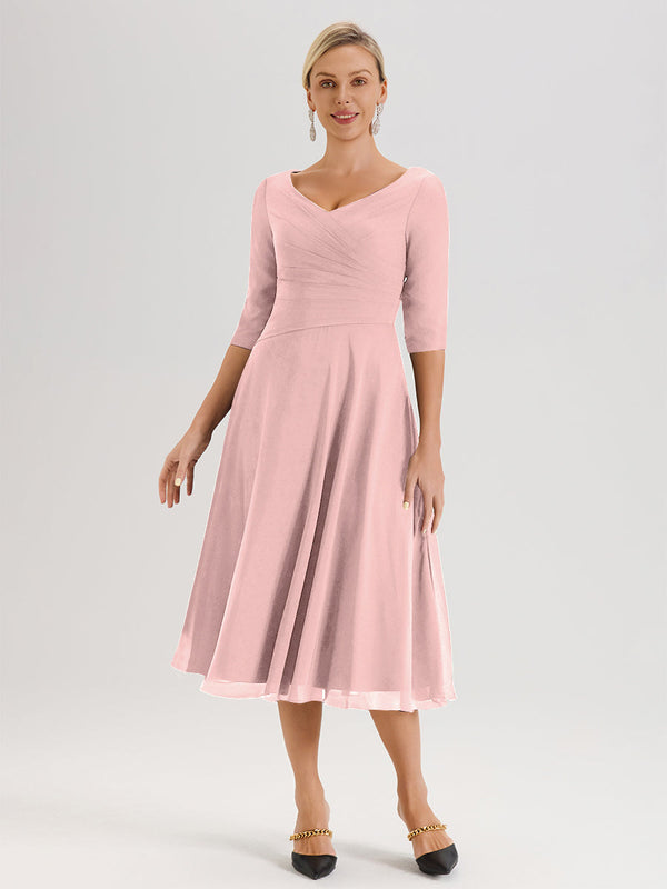 Cicinia Blue Mother Of The Groom Dress Long Chiffon A-line Tea Length Cap Sleeves Beaded
