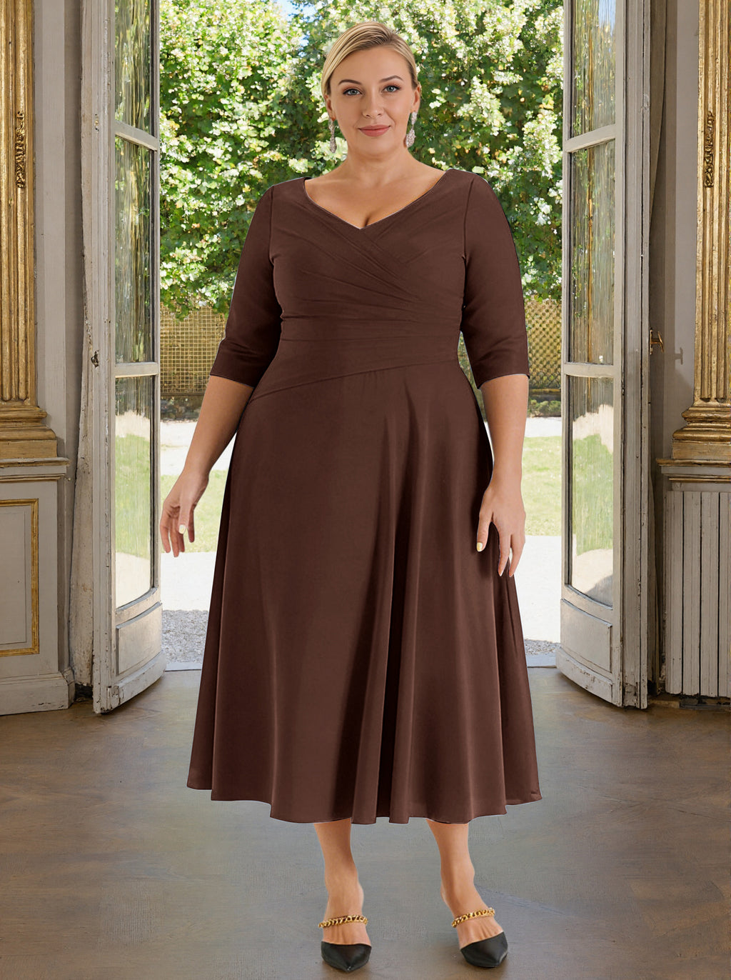 Cicinia V-neck Chocolate Mother Of The Bride Dress Plus Size Long A-li