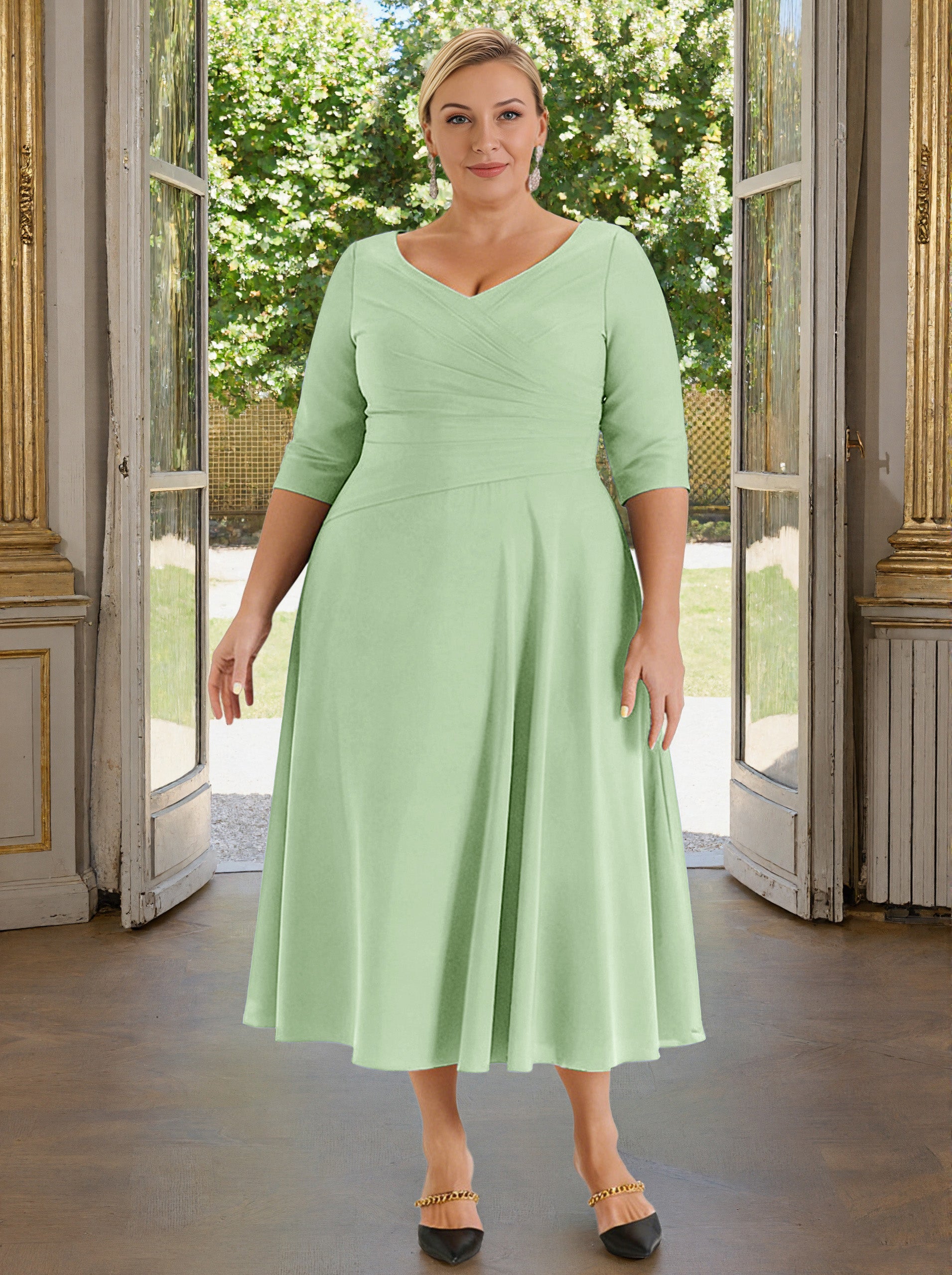 Cicinia V-neck Dusty Sage Mother Of The Bride Dress Plus Size Long A-l