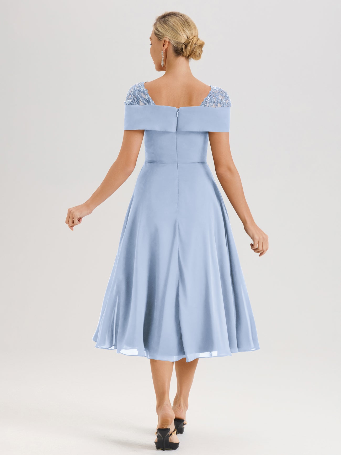 Cicinia Sky Blue Mother Of The Bride Dress Long Chiffon A-line Tea Len