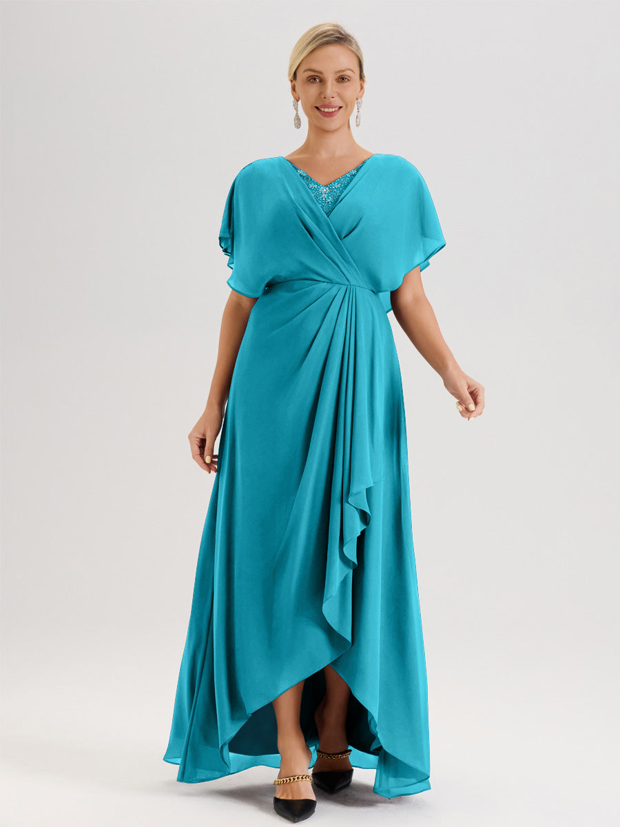 sachin and babi light blue dress A-Line/Princess V Neck Mother of the Bride Dresses Short Sleeves Chiff main image 1