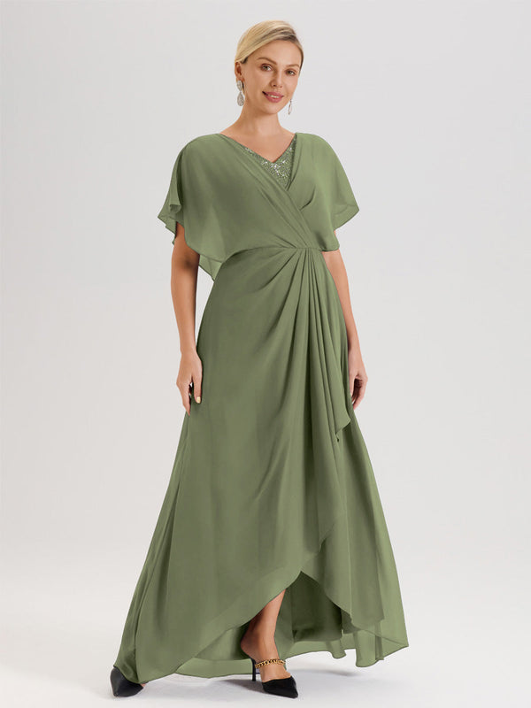 Cicinia Gold Mother Of The Groom Dress Long Chiffon A-line Tea Length Half Sleeves Elegant
