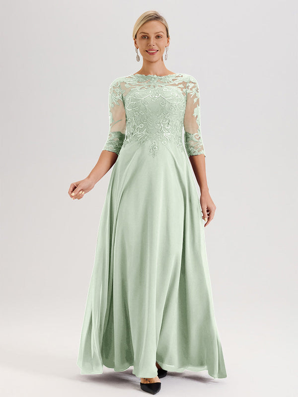Cicinia Blushing Pink Mother Of The Groom Dress Long Chiffon Lace A-line Floor Length Short Sleeves