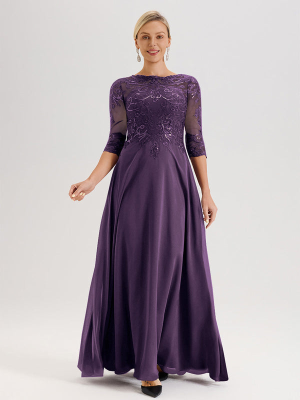 Cicinia Plum Mother Of The Bride Dress Long Chiffon Lace A-line Half S