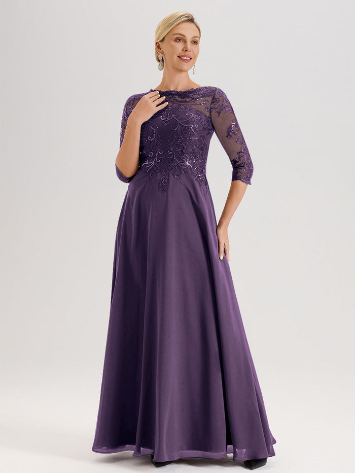 Cicinia Plum Mother Of The Bride Dress Long Chiffon Lace A-line Half S