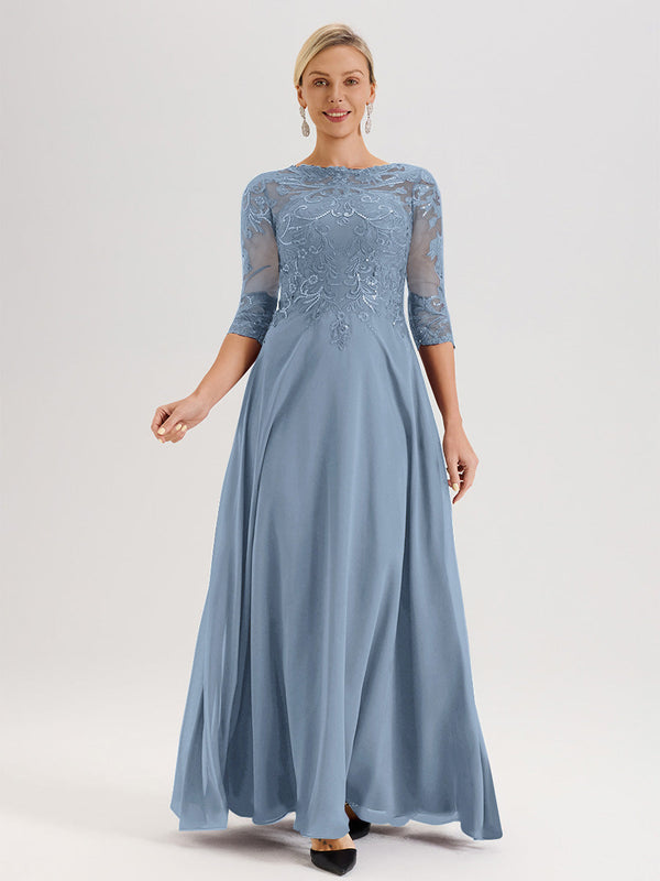 Cicinia Slate Blue Mother Of The Bride Dress Long Chiffon Lace A-line