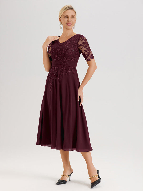 Cicinia Mulberry Mother Of The Bride Dress Long Chiffon Lace A-line High Low Hemline Layered
