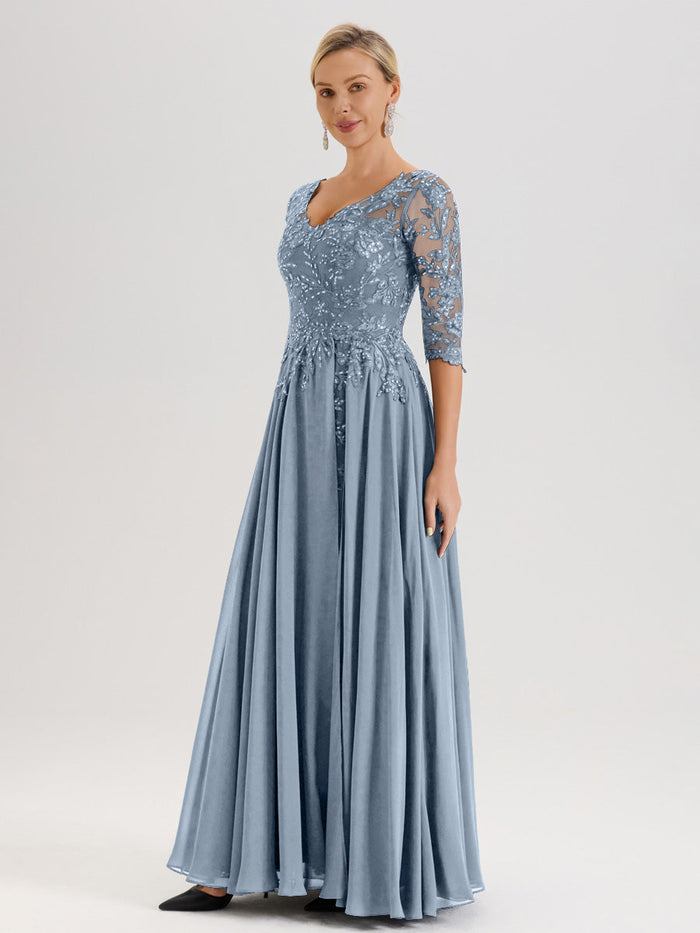 Cicinia Dusty Blue Mother Of The Bride Dress Long Chiffon Sequined Lac
