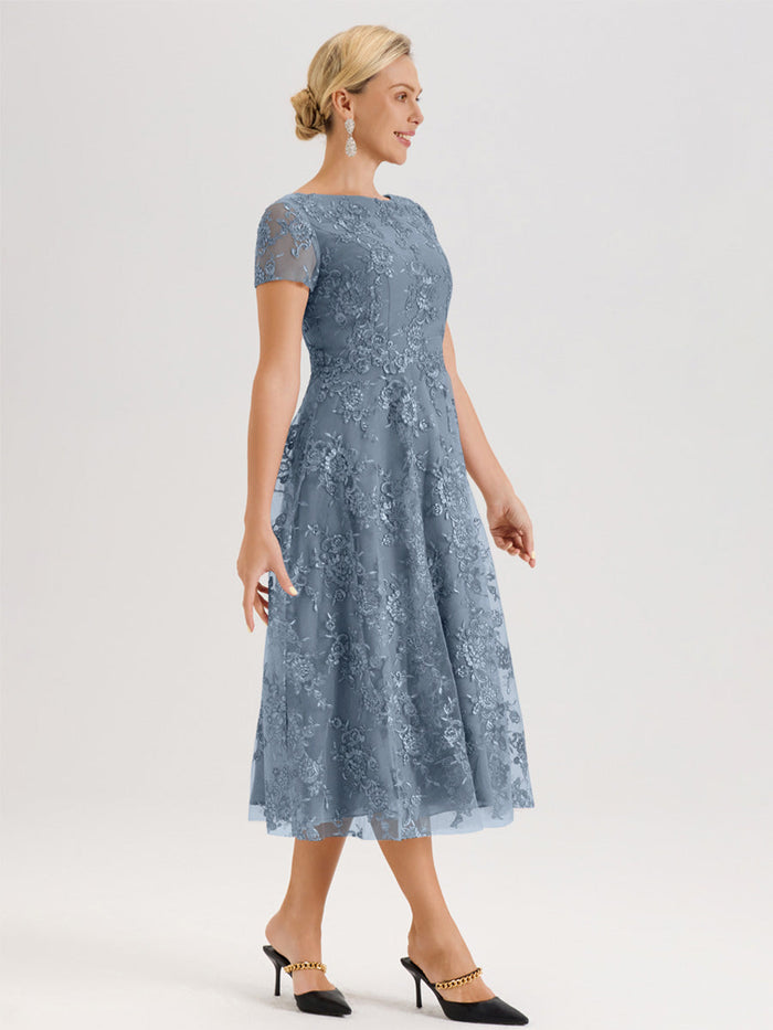 Cicinia Dusty Blue Mother Of The Bride Dress Long Lace Chiffon A-line