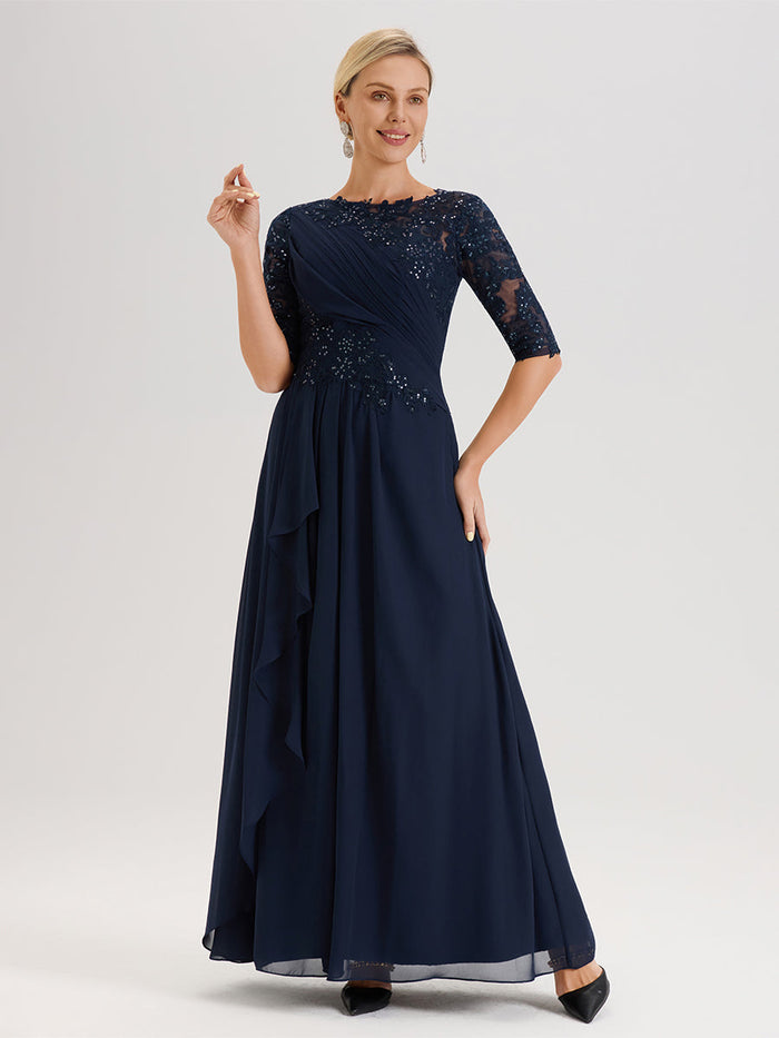 Cicinia Dark Navy Mother Of The Groom Dress Long Chiffon A-line Half S