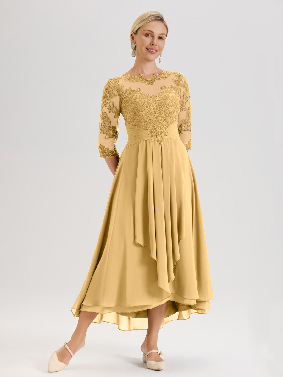 gold tea length bridesmaid dresses Spaghetti Straps Cowl Neck Tea-Length Champagne Sheath Bridesmaid Dress, Champagne / 2 main image 0