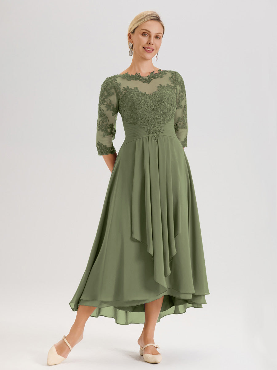 Cicinia Olive Green Mother of The Bride Dress Long Chiffon Lace A-Line High Low Hemline Half Sleeves Cicinia Olive Green Mother of The Bride Dress Long Chiffon Lace A-Line High Low Hemline Half Sleeves