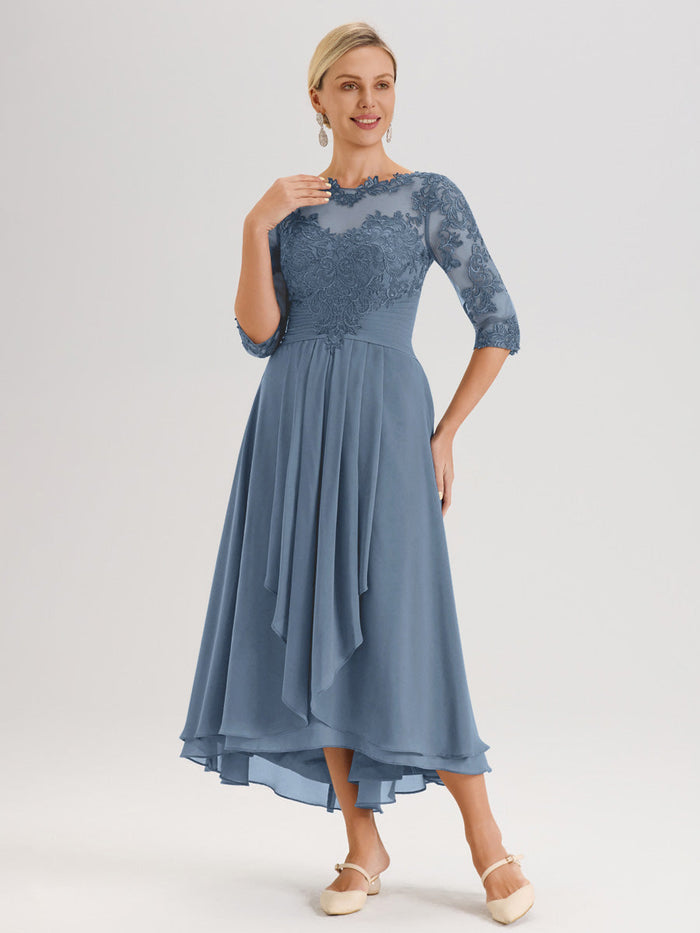 Cicinia Slate Blue Mother Of The Bride Dress Long Chiffon Lace A-line