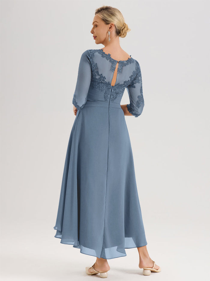 Cicinia Slate Blue Mother Of The Bride Dress Long Chiffon Lace A-line