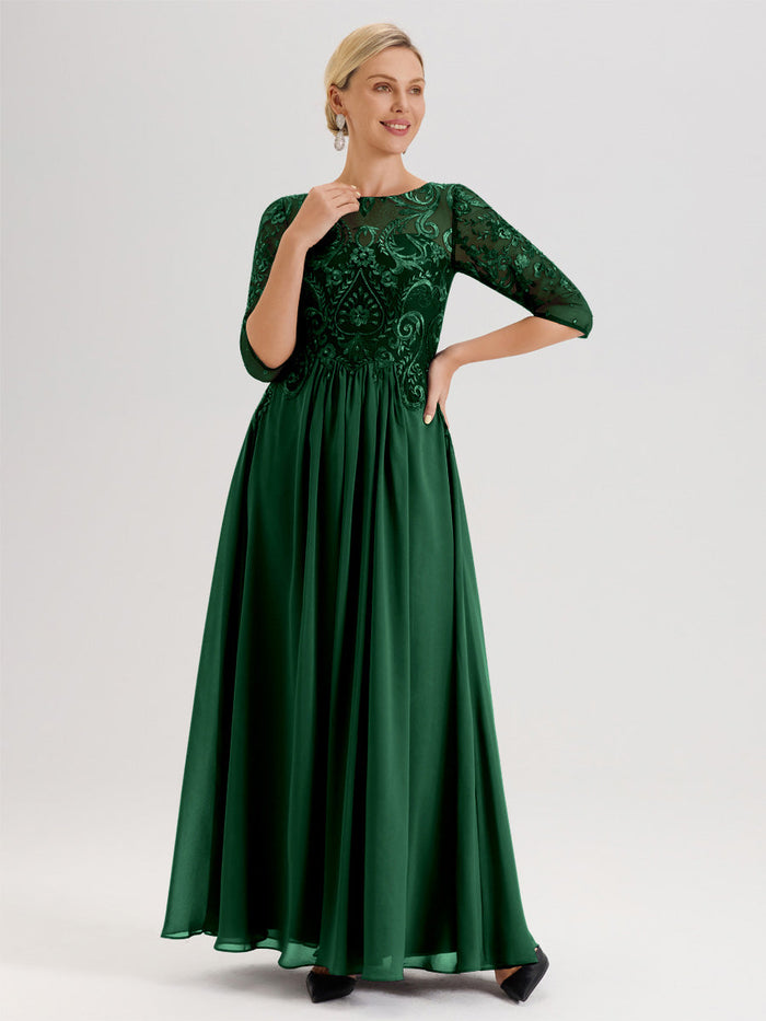 Cicinia Dark Green Mother Of The Groom Dress Long Chiffon Lace A-line