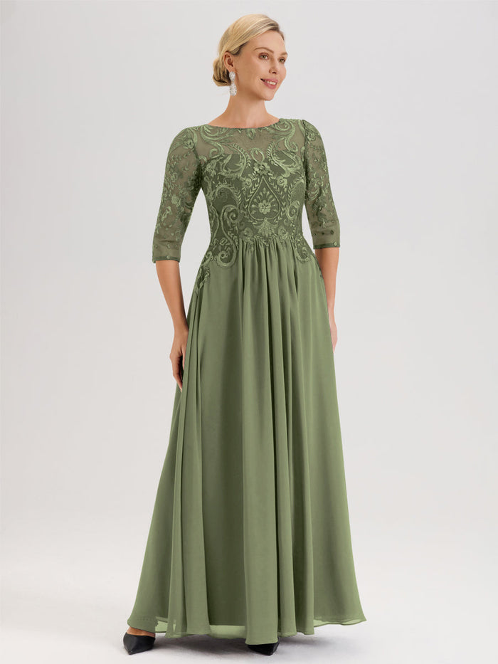 Cicinia Olive Green Mother Of The Groom Dress Long Chiffon Lace A-line