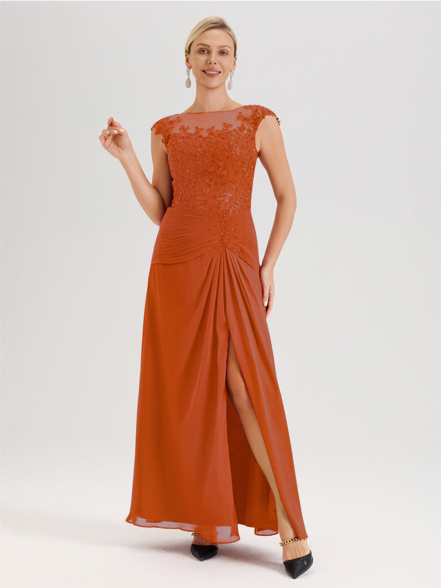 slim fit dress slacks Cicinia Burnt Orange Mother of The Bride Dress Long Chiffon Slit Appliques Lace A-Line Beaded Floor Length