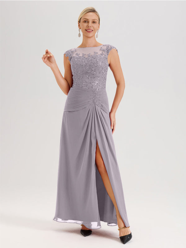 Cicinia Dark Green Mother Of The Groom Dress Long Chiffon Slit Appliques Lace A-line Beaded Floor Length
