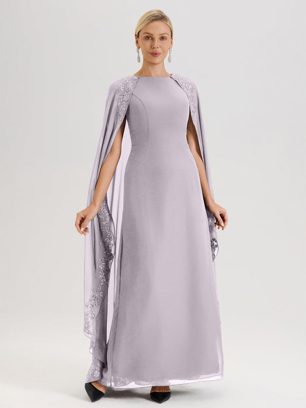 Cicinia Dusk Mother Of The Groom Dress Long Chiffon A-line Flutter Sleeves WIth Sequined Lace Hemline