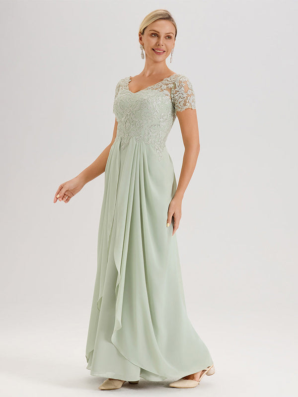 Cicinia Slate Blue Mother Of The Groom Dress Long Chiffon Lace A-line High Low Hemline Half Sleeves main image 1