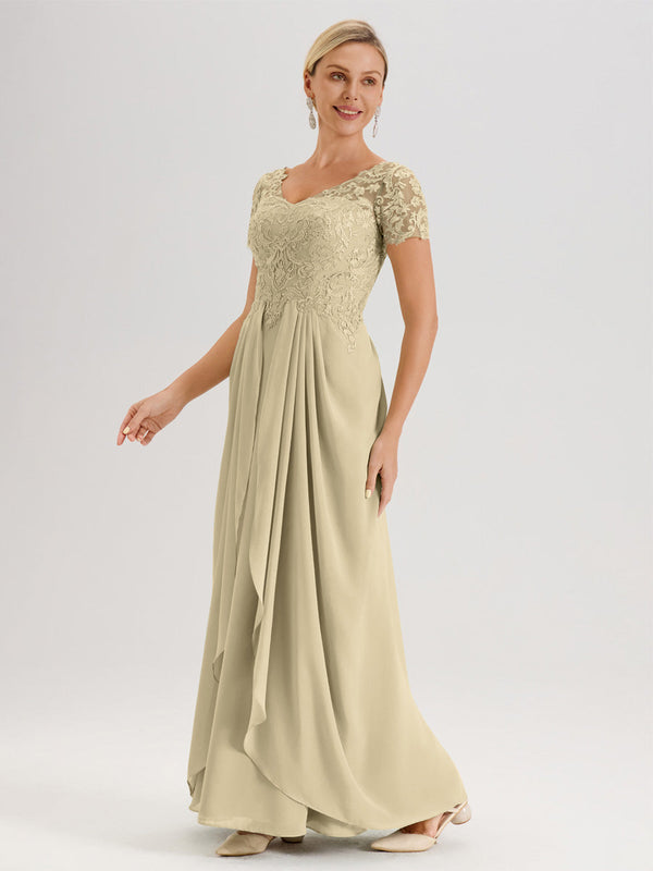 Cicinia Champagne Mother Of The Bride Dress With Sleeves Long Chiffon