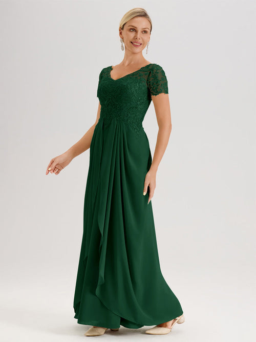 Cicinia Dark Green Mother Of The Bride Dress With Sleeves Long Chiffon