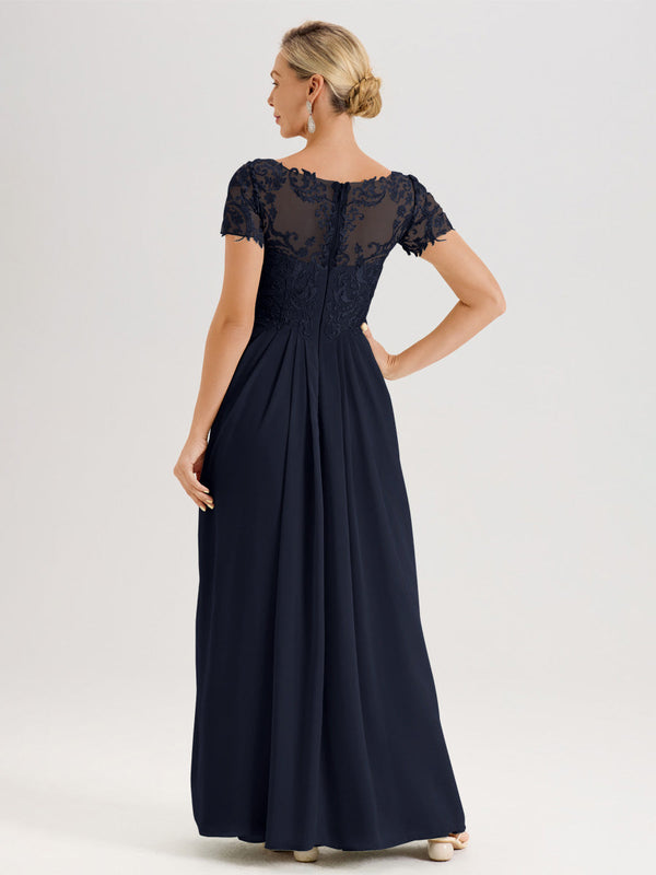 Cicinia Dark Green Mother Of The Bride Dress Long Chiffon Slit Appliques Lace A-line Beaded Floor Length