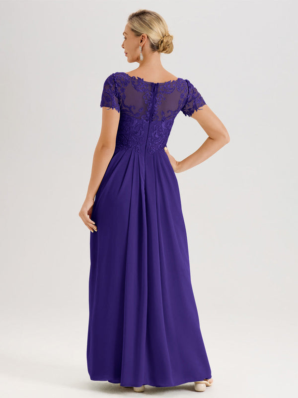 Cicinia Regency Mother Of The Bride Dress Long Chiffon A-line Flutter Sleeves WIth Sequined Lace Hemline