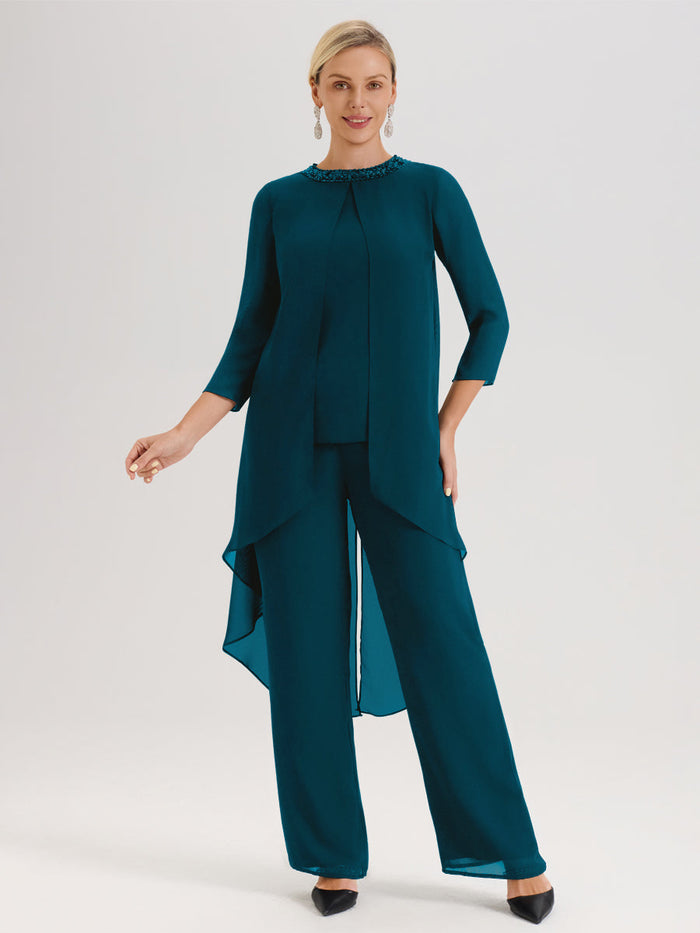 Cicinia Ink Blue Mother Of The Groom Dress Long Chiffon A-line Half Sleeves Floor Length Sequined Lace