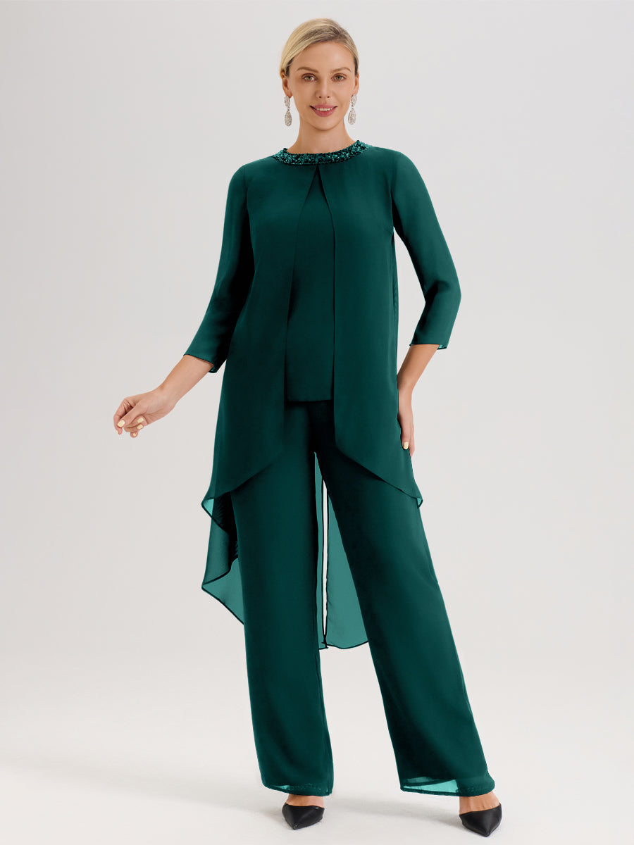 Cicinia Burnt Orange Mother Of The Groom Pant Suits For Wedding 2 Pieces Chiffon Beaded With Sleeves