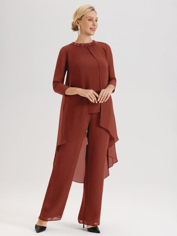 Cicinia Rust Mother Of The Bride Dress With Sleeves Plus Size Long Chiffon A-line Ankle Length Shawl Collar main image 1