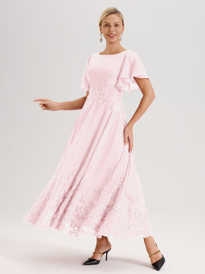 Cicinia Blushing Pink Mother Of The Bride Dress Long Chiffon A-line Fl