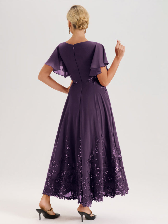 Cicinia Plum Mother Of The Bride Dress Long Chiffon A-line Flutter Sle