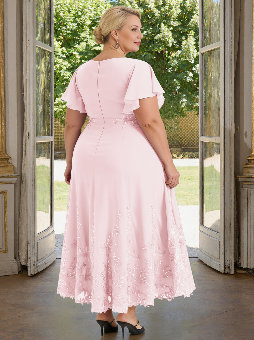 Cicinia Blushing Pink Mother Of The Bride Dress Plus Size Long Lace Ch