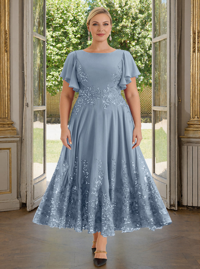 Cicinia Dusty Blue Mother Of The Bride Dress Plus Size Long Lace Chiff