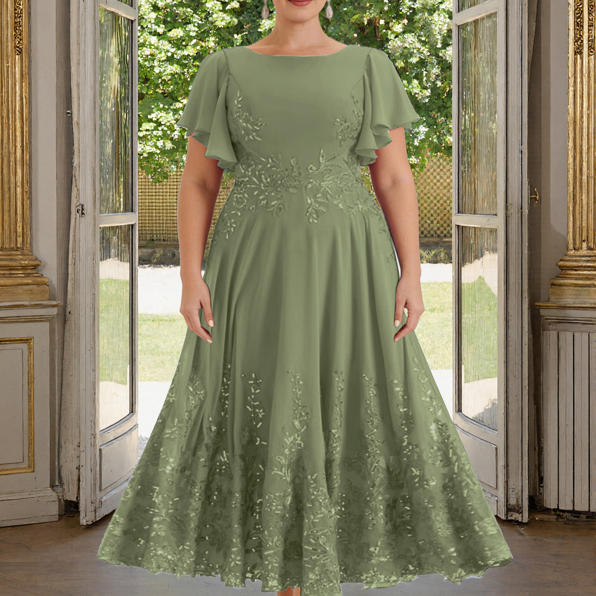 olive green plus size bridesmaid dresses Cicinia Mother Of The Bride Dress Long Lace Chiffon Ankle Length Flutter Sleeves Hips 35.5(90cm) Size:dress size pants : 47 This dress is one APRIL 2026
