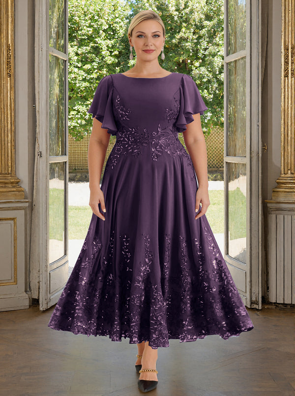 Cicinia Plum Mother Of The Bride Dress Plus Size Long Lace Chiffon Ank